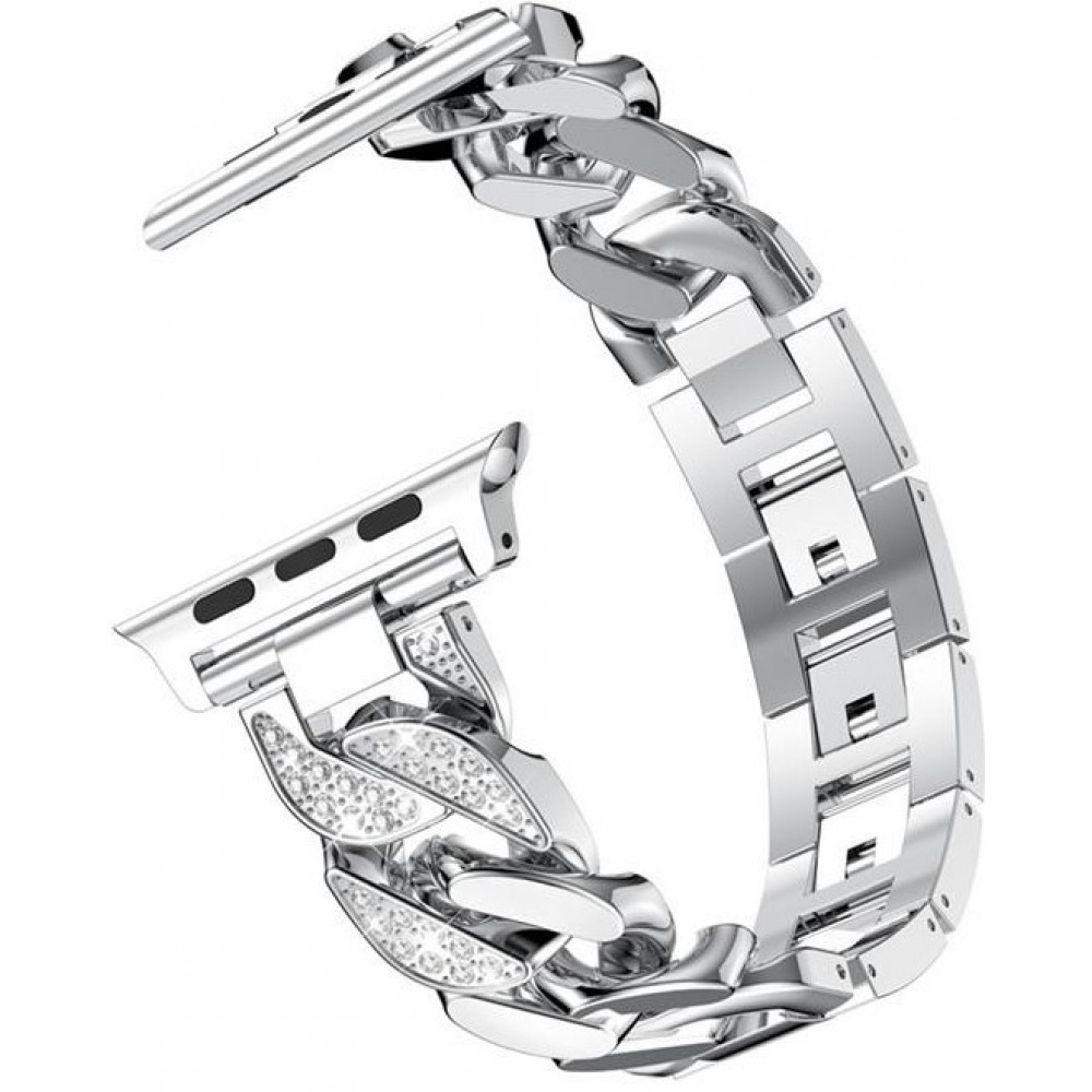 Armband Edelstahl Diamond Loop mit luxuriösen Diamanten und grossen Schleifen - Silber - Apple Watch 42 mm / 44 mm