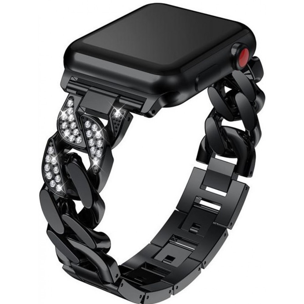 Armband Edelstahl Diamond Loop mit luxuriösen Diamanten und grossen Schleifen - Schwarz - Apple Watch 38 mm / 40 mm