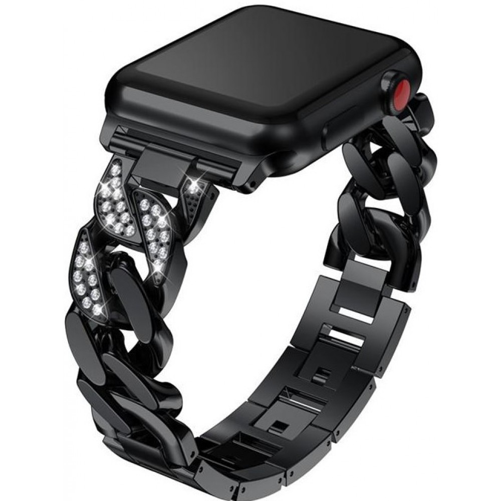 Bracelet en acier Diamond Loop avec strass luxueux à grosses boucles - Noir - Apple Watch 38 mm / 40 mm