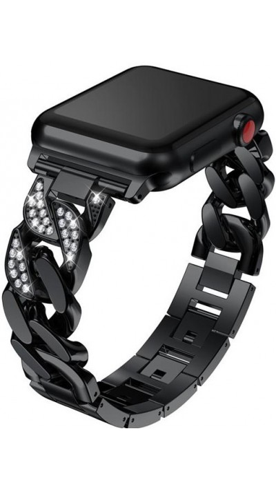 Armband Edelstahl Diamond Loop mit luxuriösen Diamanten und grossen Schleifen - Schwarz - Apple Watch 42 mm / 44 mm