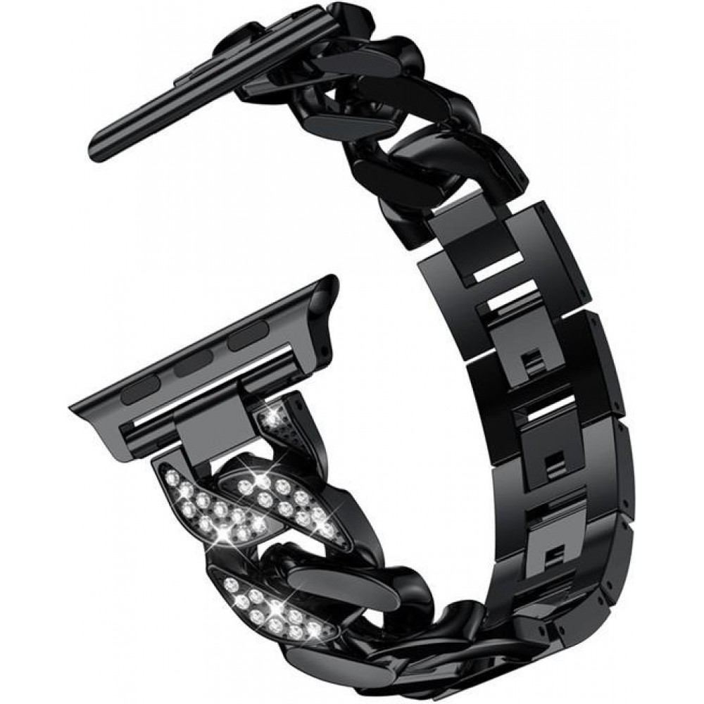 Armband Edelstahl Diamond Loop mit luxuriösen Diamanten und grossen Schleifen - Schwarz - Apple Watch 38 mm / 40 mm