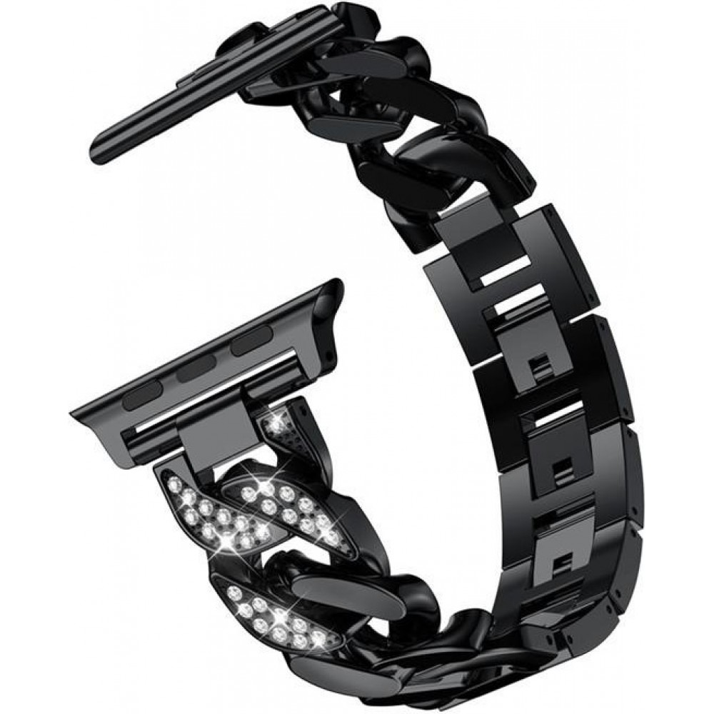 Bracelet en acier Diamond Loop avec strass luxueux à grosses boucles - Noir - Apple Watch 38 mm / 40 mm