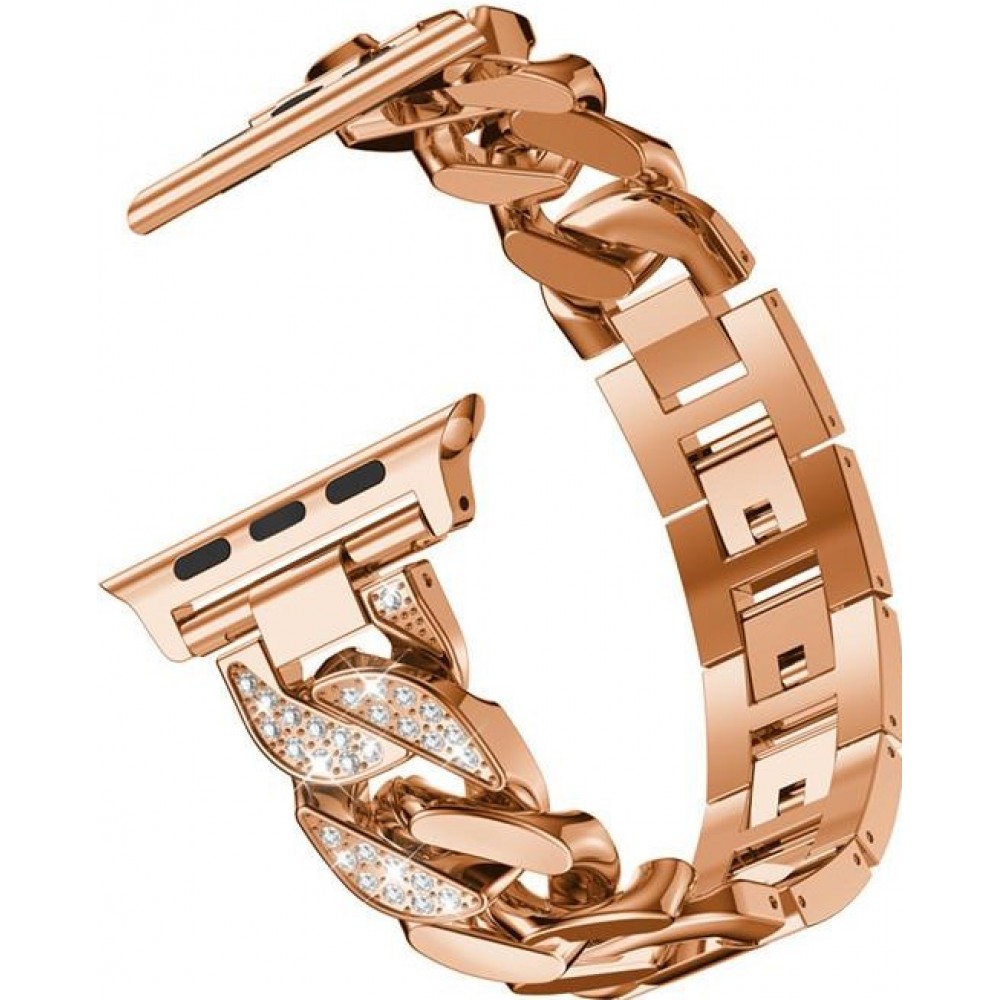 Armband Edelstahl Diamond Loop mit luxuriösen Diamanten und grossen Schleifen - Rosa - Apple Watch 42 mm / 44 mm