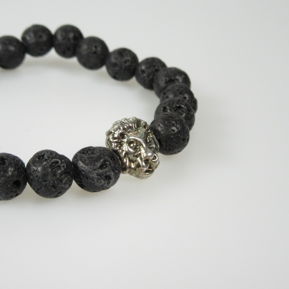 Bracelet en pierres aléatoire pour homme, avec perles, tête de lion, bouda, tête de mort, pierre volcanique, marbre