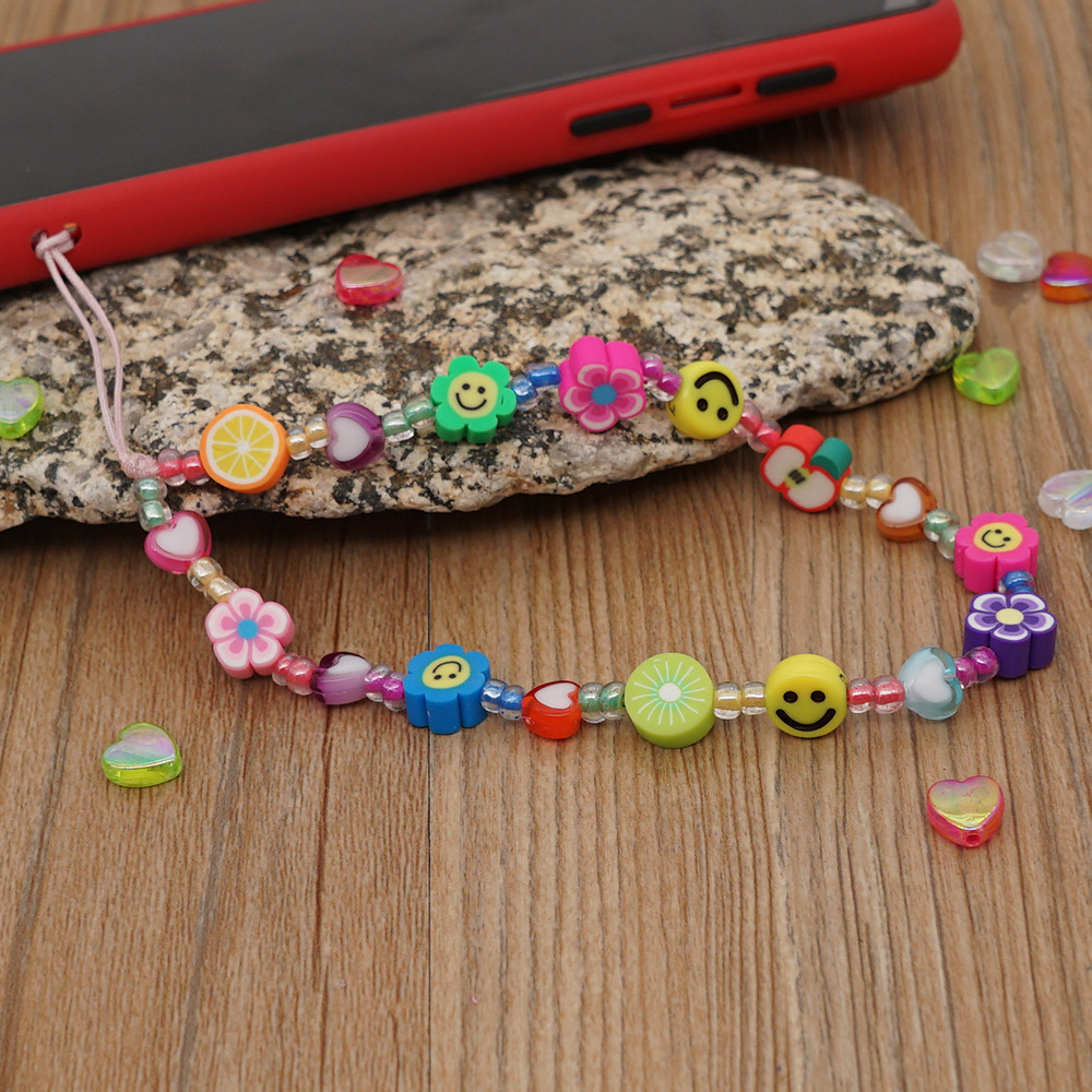 Universal Smartphone Armband Schmuck Charms - Blumen Früchte und Emojis Perlenband