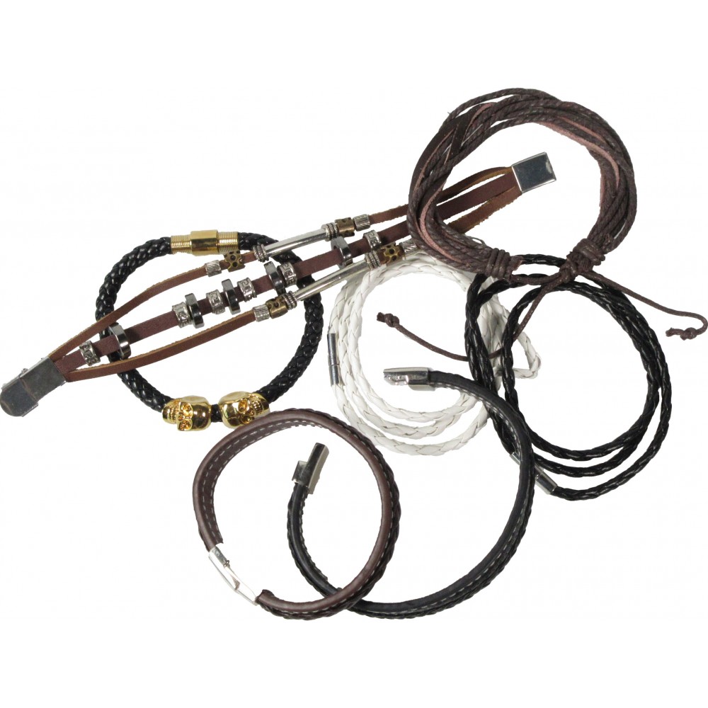 Bracelet pour homme aléatoire en cuir et tissu, tresses, ancre, corde, aimant, noeud, tête de mort