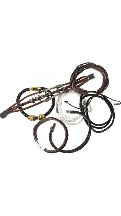 Zufälliges Armband für Männer aus Leder und Stoff , Zöpfe, Anker, Seil, Magnet, Knoten, Totenkopf