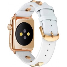 Punkarmband aus echtem Leder, größenverstellbar - Weiss - Apple Watch 38 mm / 40 mm / 41 mm