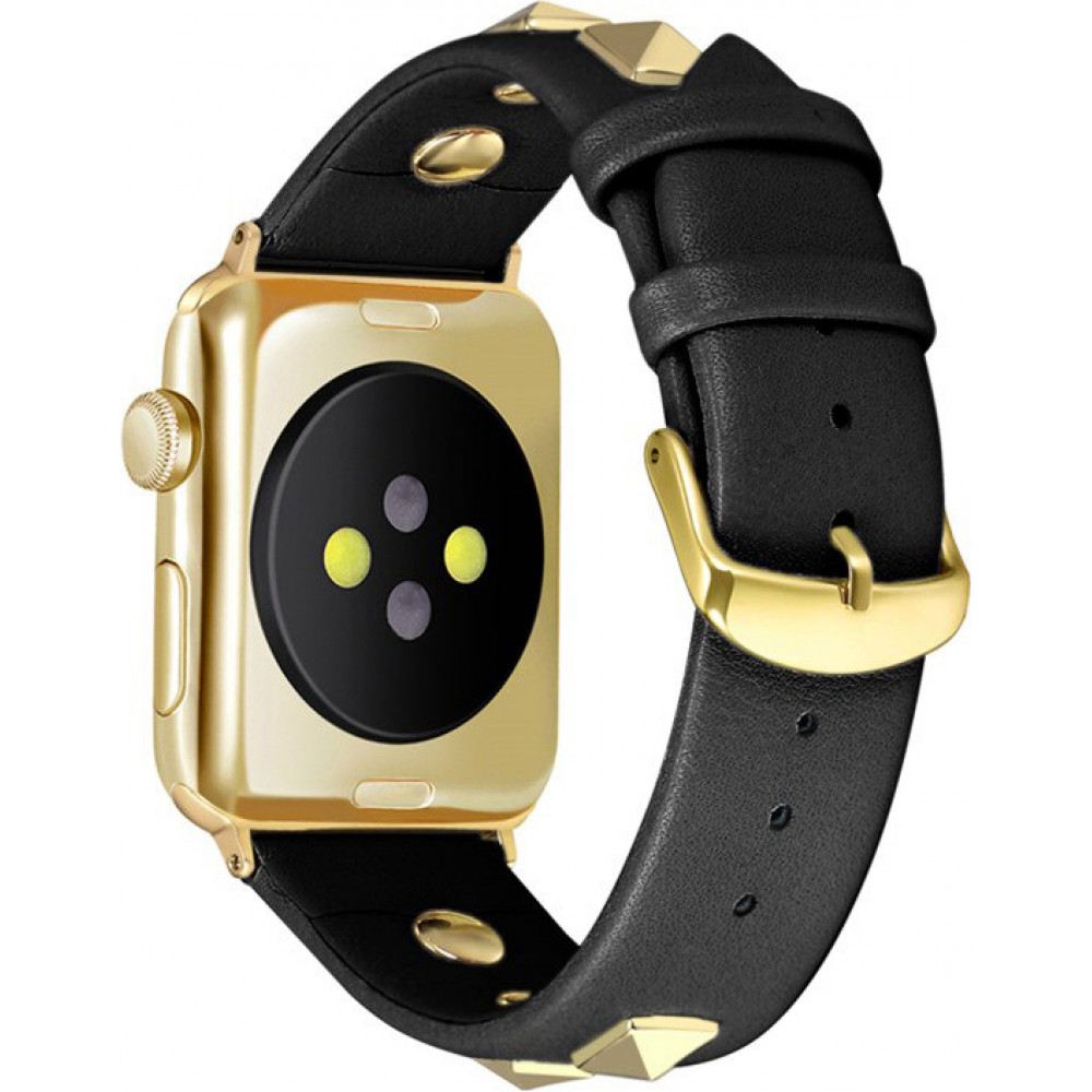 Bracelet punk en cuir véritable taille ajustable - Noir - Apple Watch 42 mm / 44 mm / 45 mm