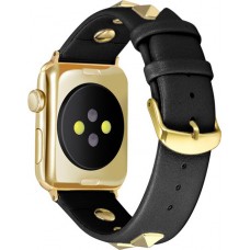 Bracelet punk en cuir véritable taille ajustable - Noir - Apple Watch 42 mm / 44 mm / 45 mm