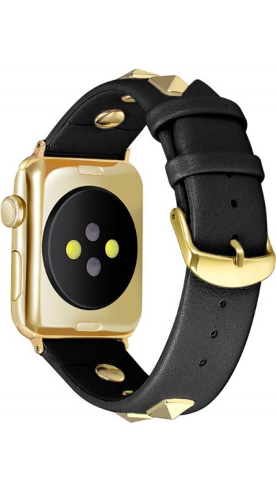 Punkarmband aus echtem Leder, größenverstellbar - Schwarz - Apple Watch 42 mm / 44 mm / 45 mm