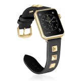 Bracelet punk en cuir véritable taille ajustable - Noir - Apple Watch 42 mm / 44 mm / 45 mm