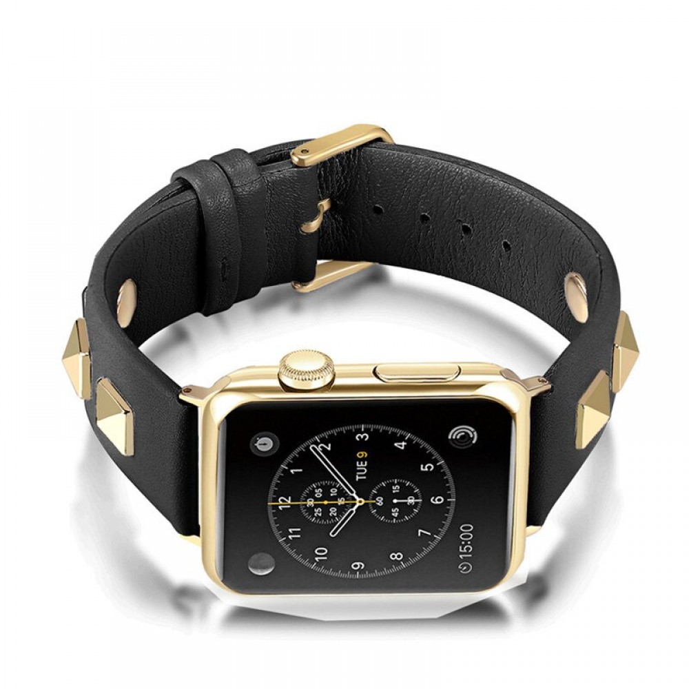 Bracelet punk en cuir véritable taille ajustable - Noir - Apple Watch 42 mm / 44 mm / 45 mm