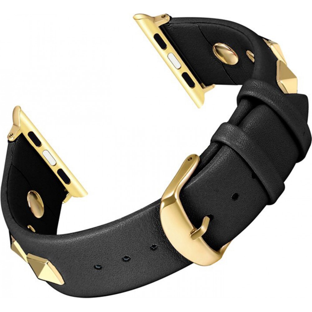 Bracelet punk en cuir véritable taille ajustable - Noir - Apple Watch 42 mm / 44 mm / 45 mm