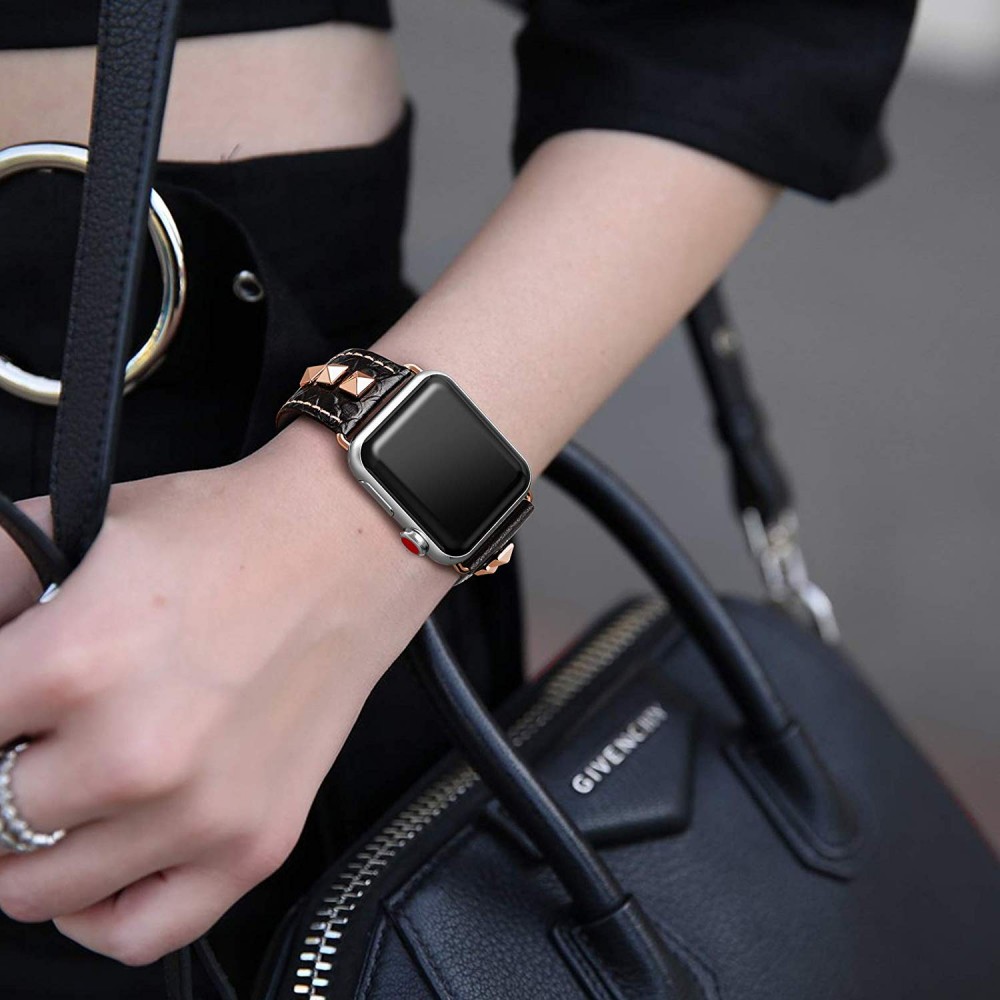 Bracelet punk en cuir véritable taille ajustable - Noir - Apple Watch 42 mm / 44 mm / 45 mm