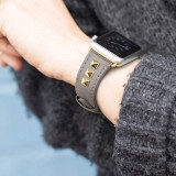 Bracelet punk en cuir véritable taille ajustable - Noir - Apple Watch 42 mm / 44 mm / 45 mm