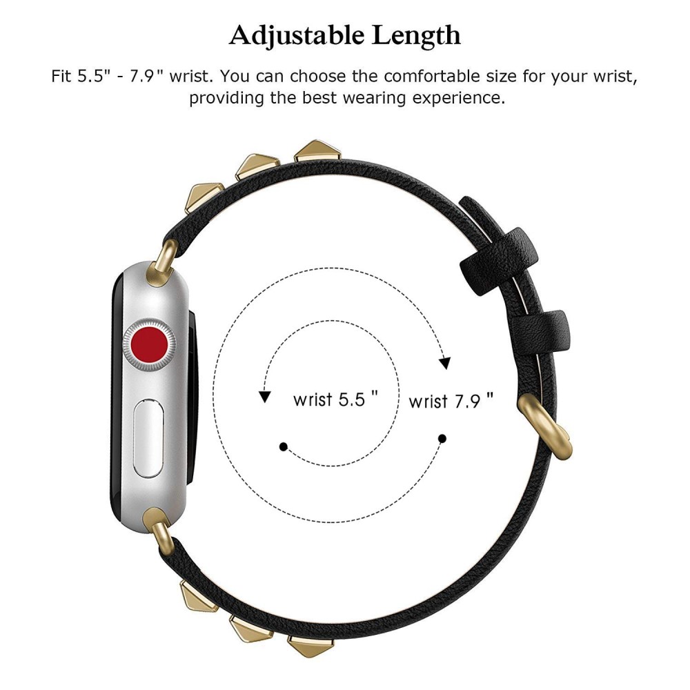 Bracelet punk en cuir véritable taille ajustable - Noir - Apple Watch 38 mm / 40 mm / 41 mm