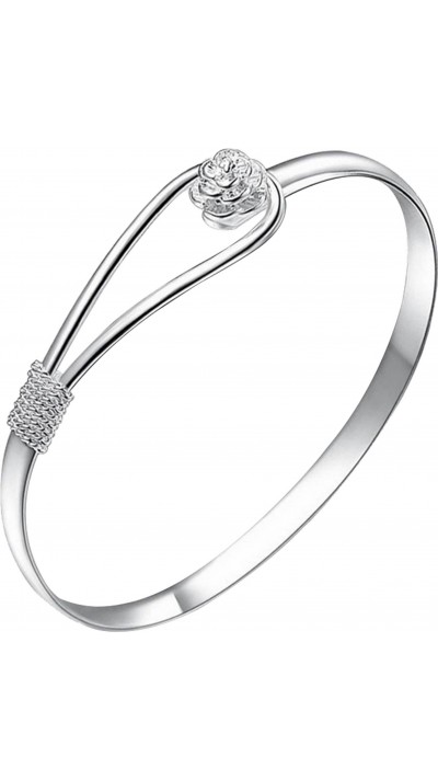 Elegantes und dezentes Damenarmband mit Rosenverschuss - Universalgrösse Silber