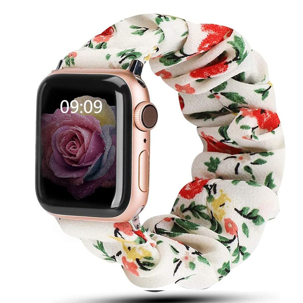 Stoff Ersatz Armband Scrunchie blumen rot - Apple Watch 38mm / 40mm / 41mm