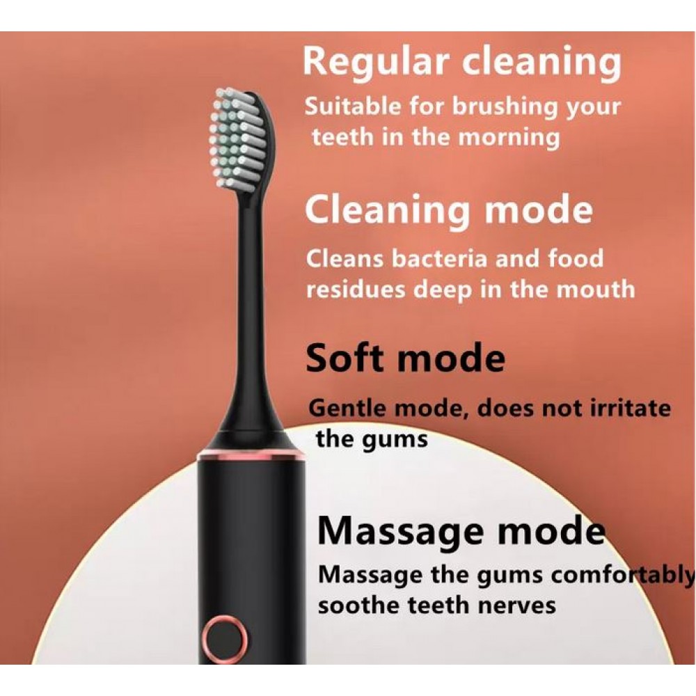 Elektrische Zahnbürste inkl. verschiednen Reinigungsprogramme + 4 Aufsätzen - Schwarz