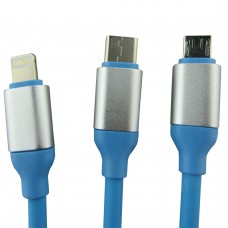 Câble chargeur 3 en 1 - Lightning / Micro-USB / USB-C vers USB-A - Bleu