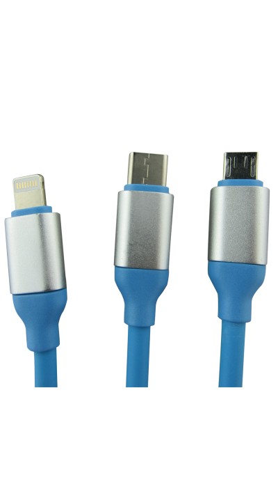 Ladekabel 3 in 1 - Lightning / Micro-USB / USB-C auf USB-A - Blau