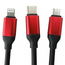 Ladekabel 3 in 1 - Lightning / Micro-USB / USB-C auf USB-A - Schwarz
