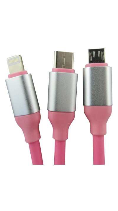 Ladekabel 3 in 1 - Lightning / Micro-USB / USB-C auf USB-A - Rosa