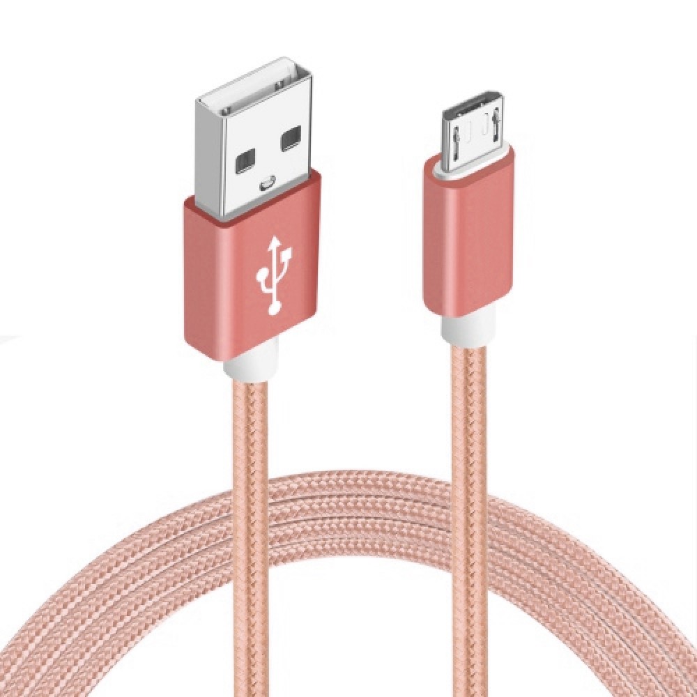 Câble chargeur (1 m) Micro-USB vers USB-A - Nylon metal - Rose