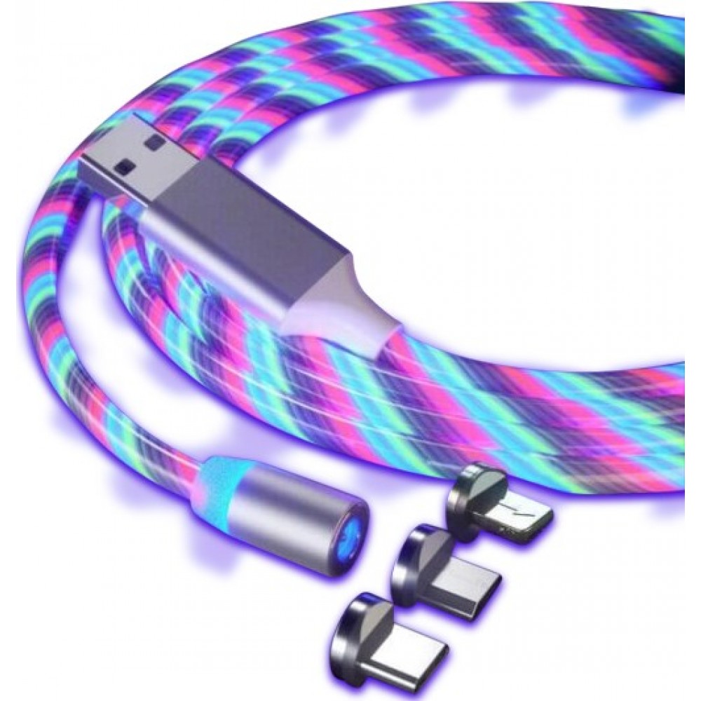 3 in 1 USB Ladekabel mit LED Licht und magnetischen Ladeaufsätzen - Weiss (multicolor)