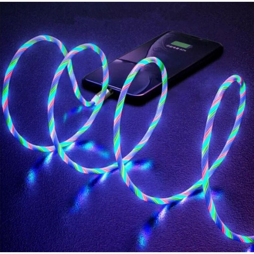 Câble de chargement USB 3 en 1 avec lumière LED et embouts de chargement magnétiques - Bleu