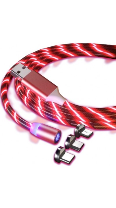 3 in 1 USB Ladekabel mit LED Licht und magnetischen Ladeaufsätzen - Rot