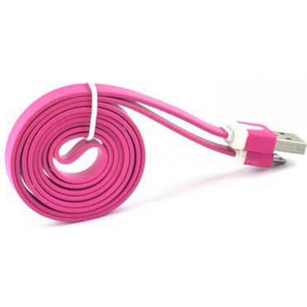 Ladekabel Micro USB (3m) Flat Noodle - Dunkelrosa