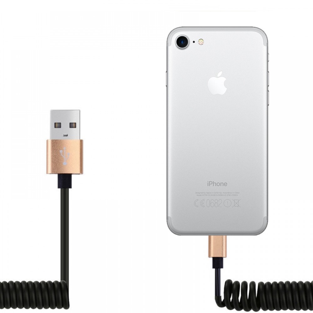 Ausziehbares und flexibles iPhone Ladekabel - Lightning auf USB-A - Schwarz