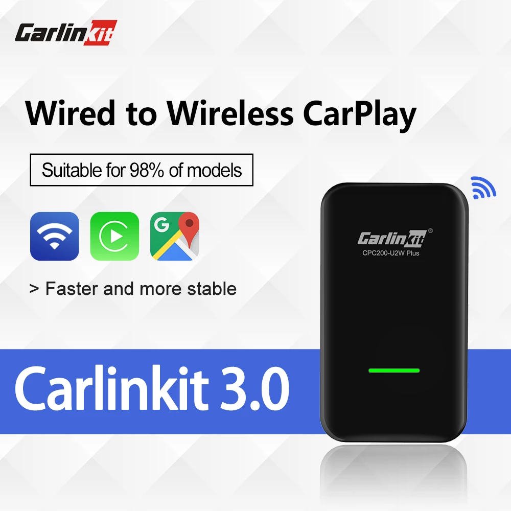 Carlinkit 3.0 Wireless CarPlay Adapter - Adaptateur sans fil pour voiture avec Apple CarPlay (CPC200-U2W-PLUS, 2022)