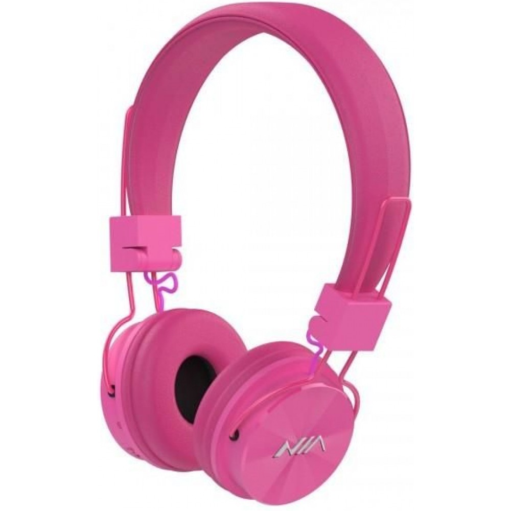 NIA X3 - Casque Bluetooth sans fil On-Ear basses profondes et connexion SD/AUX - Rose