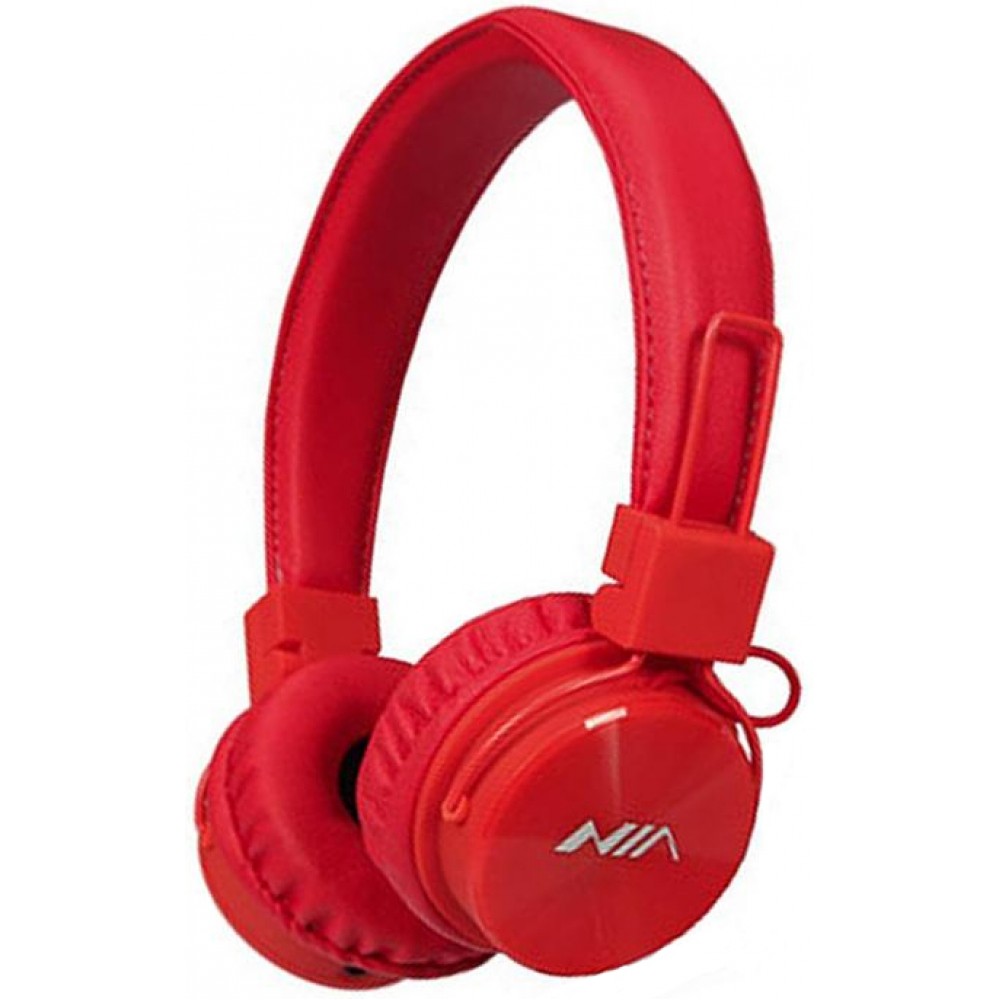 NIA X3 - Casque Bluetooth sans fil On-Ear basses profondes et connexion SD/AUX - Rouge
