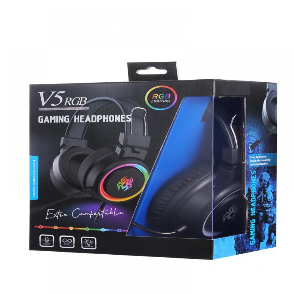 V5RGB - Casque de gamer professionnel avec lumière LED RGB pour ordinateur, Xbox one et PS4, basse réglable casque filaire