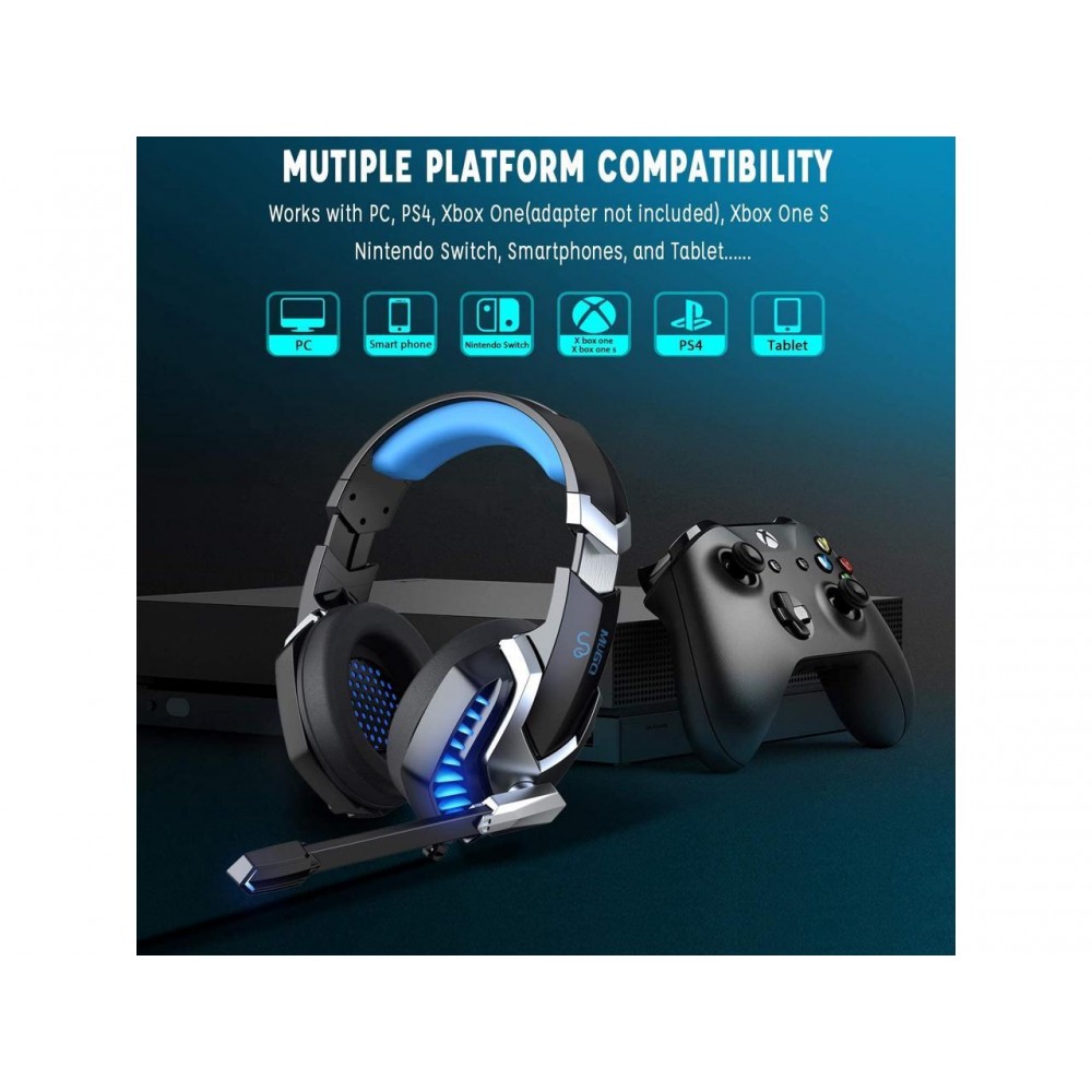 Casque de gaming professionnel ERXUNG Hi-Res 7.1 sourround bass over ear headphones avec micro, 3D LED - Bleu