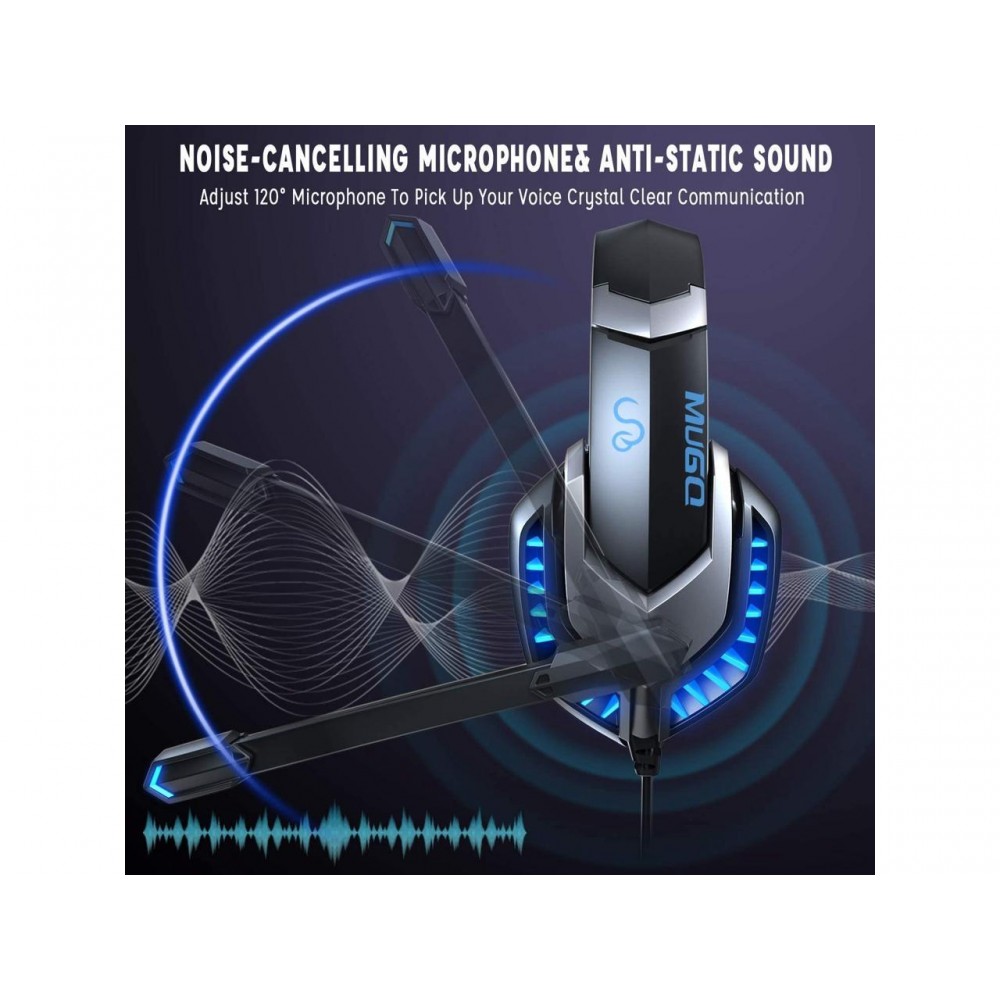 Professionelles Gaming Headset ERXUNG Hi-Res 7.1 Sourround Bass Over Ear Headphones inkl. Mic, 3D LED - Blau