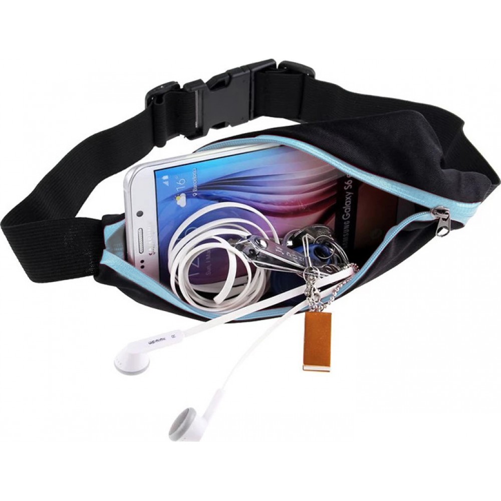 Sportgürtel mit 2 erweiterbaren Taschen für Handy + Zubehör, Joggen, Radfahren - Hellblau