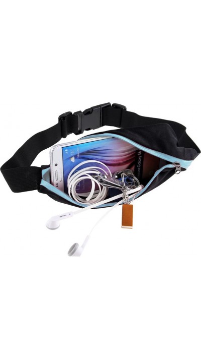 Ceinture de sport avec 2 poches extensibles pour téléphone + accessoires, jogging, vélo - Bleu clair