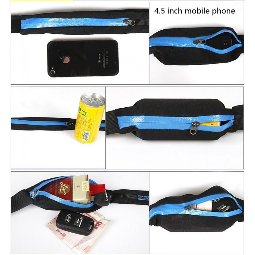 Ceinture de sport avec 2 poches extensibles pour téléphone + accessoires, jogging, vélo - Bleu clair