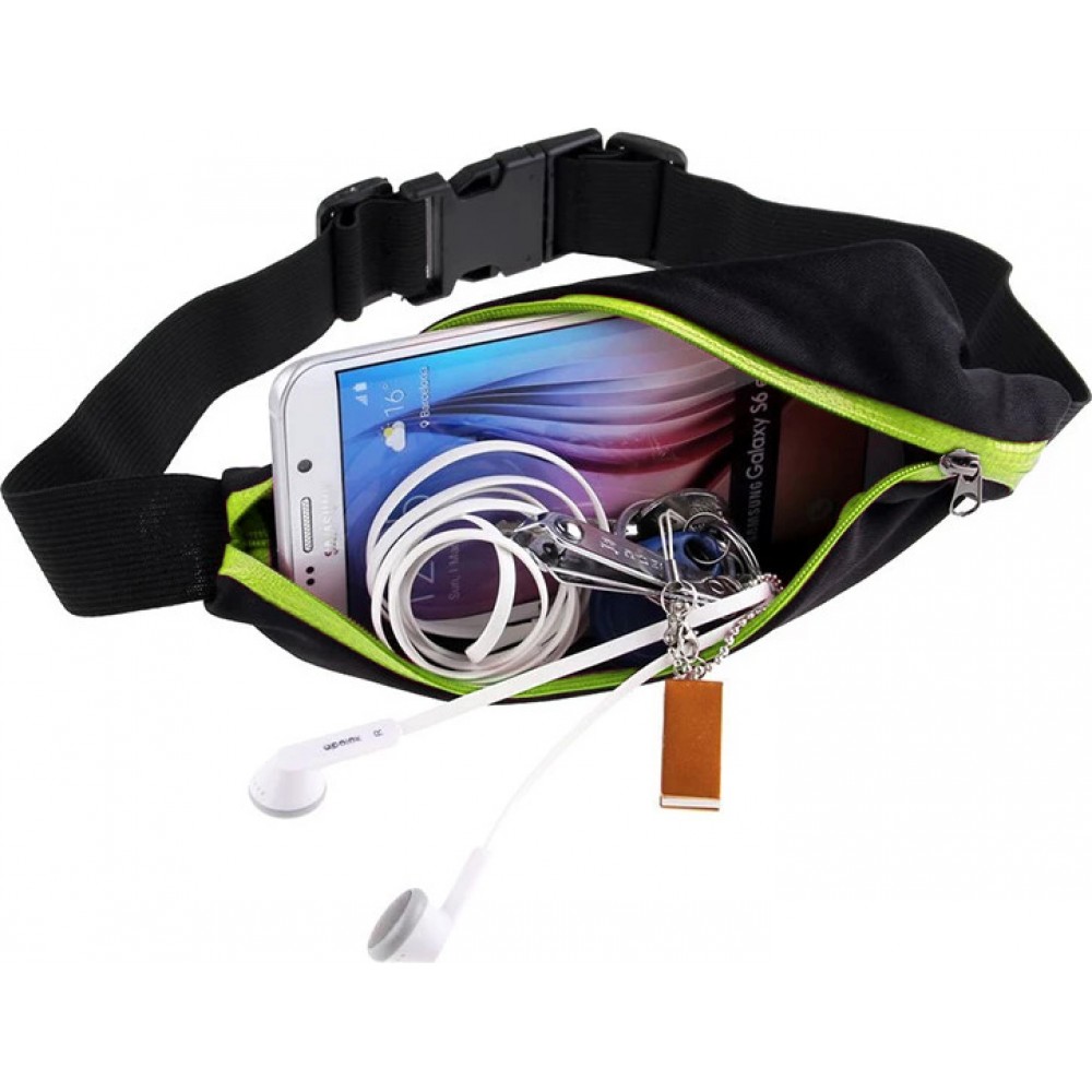 Ceinture de sport avec 2 poches extensibles pour téléphone + accessoires, jogging, vélo - Vert