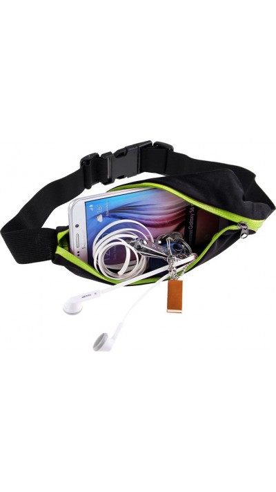 Ceinture de sport avec 2 poches extensibles pour téléphone + accessoires, jogging, vélo - Vert