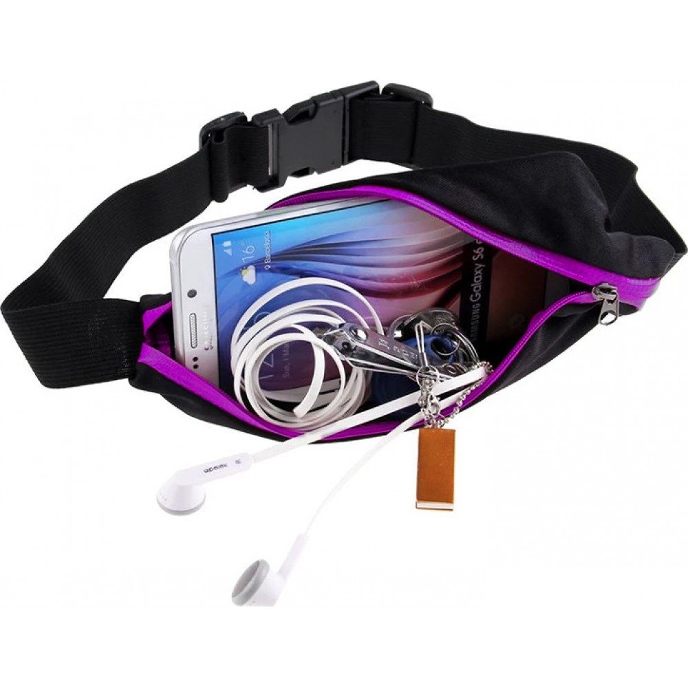 Ceinture de sport avec 2 poches extensibles pour téléphone + accessoires, jogging, vélo - Violet