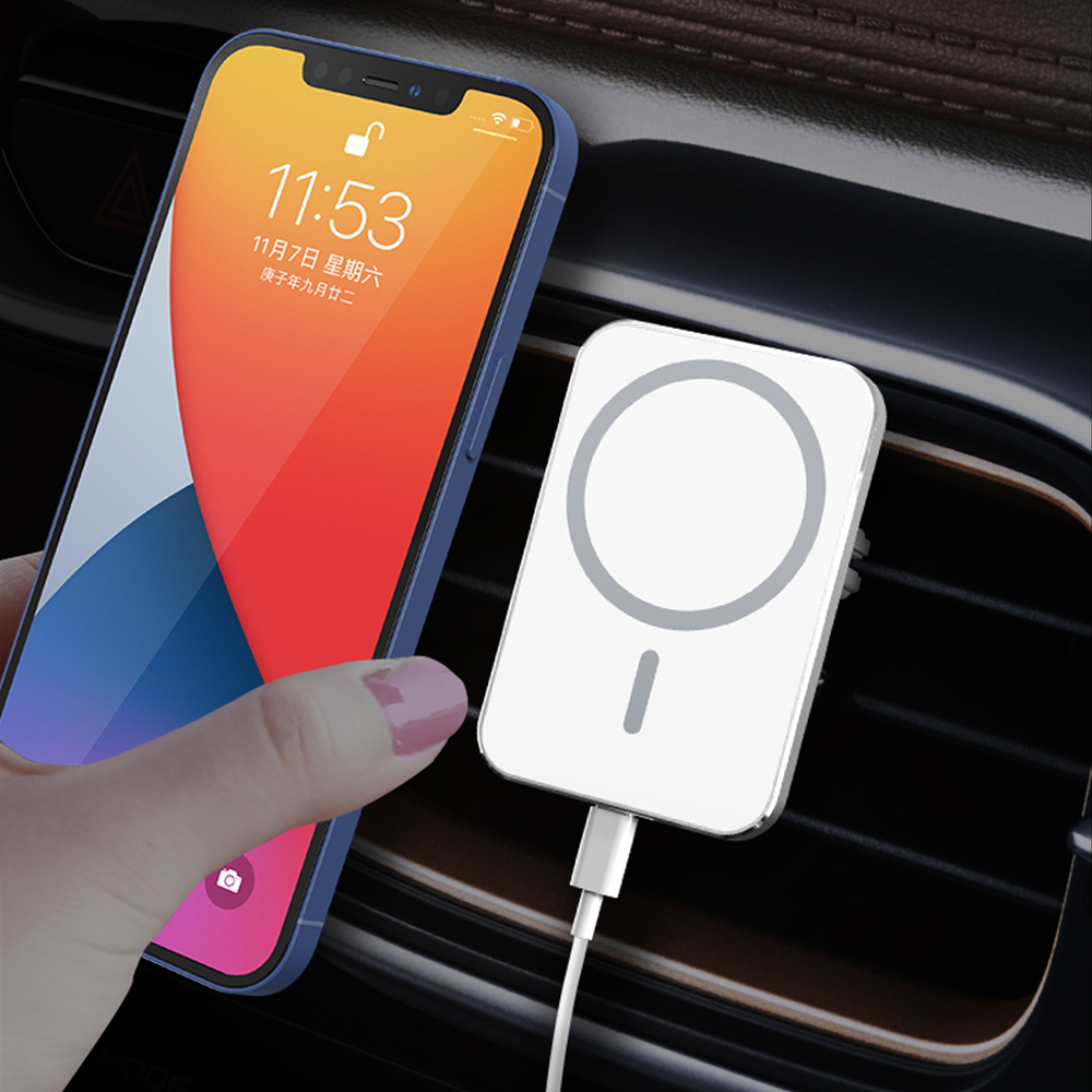 Chargeur magnétique sans fil pour voiture 15W pour Apple MagSafe - Blanc