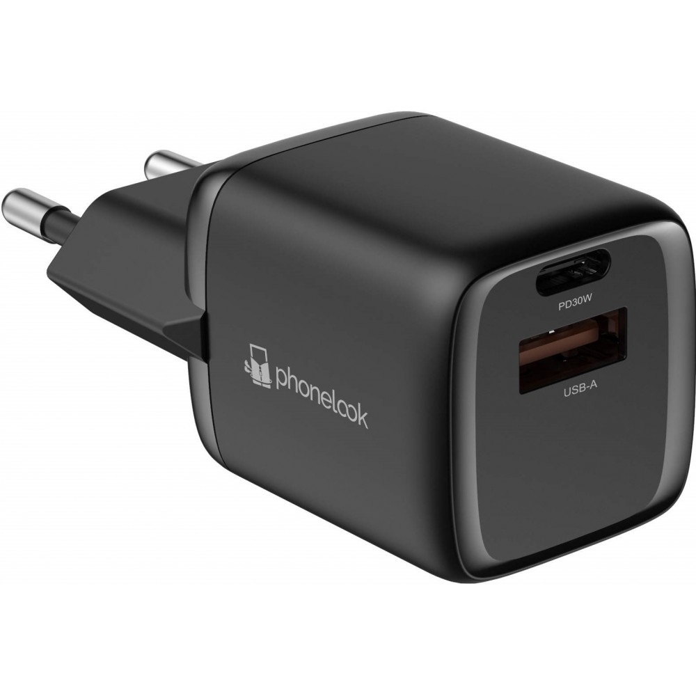 Starkes Ladegerät Nano 30W USB-A und USB-C mit Power Delivery PhoneLook - Schwarz