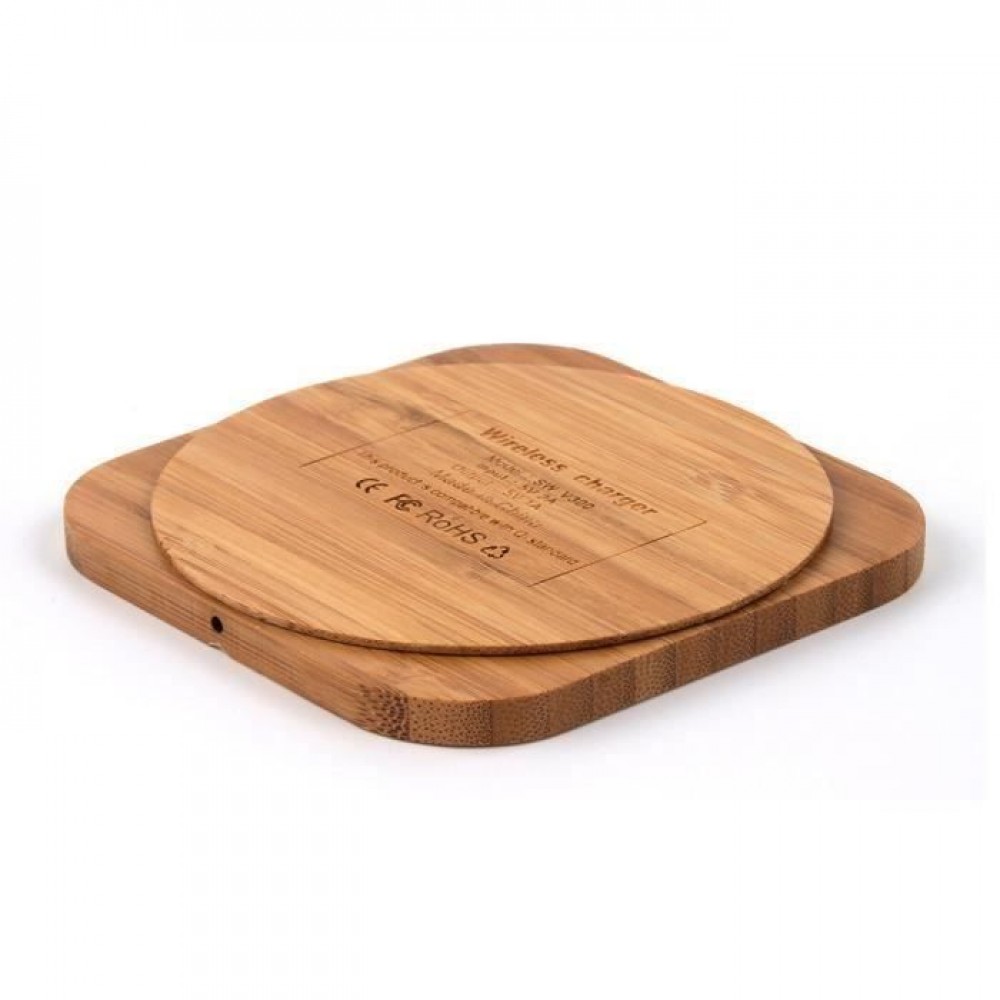 Station de charge sans fil Qi - Chargeur wireless en bois véritable pour Smartphone - Brun