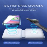 Chargeur sans fil 15W pliable 3 en 1 pour iPhone, AirPods & Apple Watch - Blanc